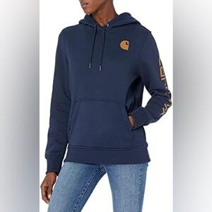 CARHARTT Women's Iconic Clarksburg Relaxed Fit Navy Logo Sleeve  Sweatshirt